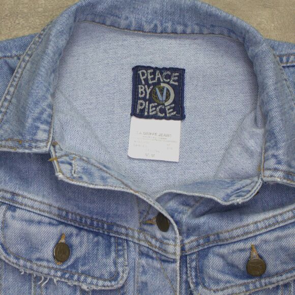 Vintage Peace By Piece Women's Denim Crop Vest Butterfly Medium - Picture 3 of 5